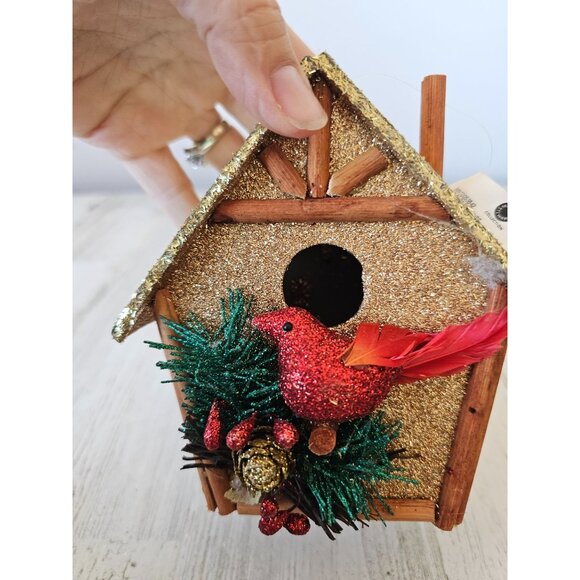 Martha Stewart birdhouse glitter Cardinal ornament Xmas tree unique large - Picture 3 of 7